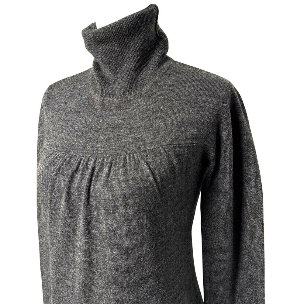 SUSAN LAWRENCE Women's Small Grey Turtleneck Long Sleeve Pockets Midi Dress Boho